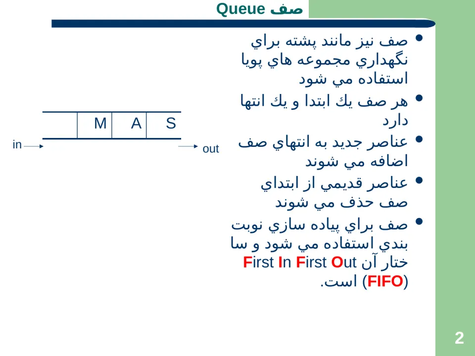 پاورپوینت صف Queue (ساختمان داده ها و الگوريتم ها) - اسلاید 2