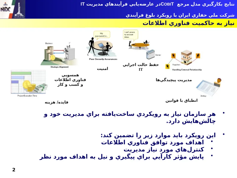 پاورپوینت نتايج بكارگيری مدل مرجع COBIT در عارضه‌ يابی فرآيندهای مديريت IT - اسلاید 2